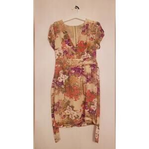 Dan Ling Floral Dress waist tie‎ size S zip back Pink/purpls